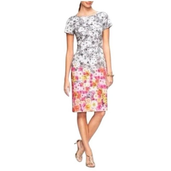 Talbots Dress 16W Floral Stretch Cotton Short Sleeve Sheath Summer Washable - Picture 1 of 11